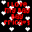 Red pixelated text "I LOVE MY BOY BOY FRIC8=3" on black background with white hearts, animated heart positions changing across frames.
