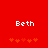 Red background with white text 'Beth' and orange heart symbols arranged in two , showing animation changes in heart positions