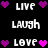 Pixelated text and heart symbols arranged in a on black background, with animated color changes between purple and pink hearts