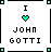 Animated contact sheet of a pixel art buddy icon featuring "I ❤️ JOHN GOTTI" text with green and black color variations across six frames, including one frame with a partial photo of a person's head.