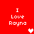 Red background with white text "I Love Rayna" and pixelated hearts; two heart colors alternate between white and pink.