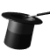 Animated sequence of a black top hat with a silver wand, showing rotation and movement across three