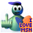 Pixelated cartoon character with blue head, green body, and purple graduation cap holding orange heart, displaying middle finger, with "I LOVE MSN" text in orange and blue.