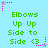 Pixelated green text reads "Elbows Up Up Side to Side <3" on light blue background with pink and purple star accents. Animated stars shift position across frames.