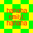 Red text 'hahaha emily[; hahaha' on green and yellow checkered background with yellow diamond pattern overlay.