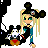 Pixel art buddy icon featuring a blonde character with Mickey Mouse ears holding a small dog-like creature, next to red text reading "Where The" and "MAGIC Lives" on black background.