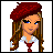 Pixel art of a woman with long brown hair wearing a red beret and white top, next to text reading ARTIST AT HEART on a light blue background.
