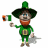 Animated pixel art of a leprechaun in green attire holding an Irish flag, with subtle pose variations across frames.