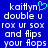 Blue background with white pixelated text reading 'kaitlyn double u rox ur sox and flips your flops' and a cyan heart symbol replacing the letter 'o' in 'double'.