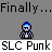 Animated contact sheet of a pixel art character with blue hair and gray jacket across six frames showing text changes and pose variations on a gray background.