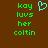 Brown background with green pixelated text reading 'kay luvs her coltin' and a light blue pixelated heart symbol above the text.