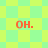 Red 'OH.' text on a yellow-green checkered background with alternating diamond patterns.