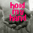 A grayscale image of two hands clasped together with pink text reading 'hold my hand' and 'and never let go' appearing sequentially.
