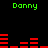 Green text "Danny" appears in four positions above and below red horizontal bars on a black background.