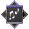 Six diamond-shaped frames with dark gray backgrounds display white musical notes in various animated states.