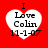 Four identical heart-shaped icons on red background with text "I Love Colin 11-1-07" in black pixelated font.
