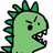Green pixelated dinosaur head with spiked back, open mouth showing teeth, angry expression, on white background; blue with white text reading "Me and My Dinosaur," "I've never had such a friend before!"
