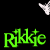 Green text reading 'Rikkie' with a plus sign above the 'i' appears in a pattern on a black background, surrounded by white butterflies