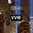 A four- displays sequential text: 'we', 'will', 'fall', and 'together' in white lowercase letters on black rectangular backgrounds, set against a pixelated brown and blue backdrop
