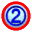 A circular icon with a red outer ring and blue number '2' on a light background, shown in multiple views including front, side, and angled perspectives.