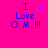 A bright pink background displays blue text reading "I Love O.M.!!!" with a purple heart symbol above the word "Love" in one frame, and a purple dotted circle replacing the heart in another frame.