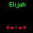 Green text 'Elijah' above red and dark pink heart symbols on a black background.