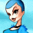 Pixelated cartoon character with blue hair and a blue top on left, green text logo 'Original Icons .com' on right against dark background.