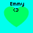 Four identical pixelated green heart icons with 'Emmy <3' text on a cyan background, arranged in a