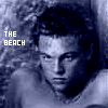 nine grayscale images showing a shirtless person with short dark hair against a textured background, with text reading "THE BEACH" in the top-left corner of each frame