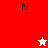 A split-screen animation with red, white, and pink backgrounds displaying 'hi' text and star symbols changing color.