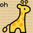 Yellow giraffe with orange spots and black outlines stands on a beige background with partial text fragments.
