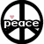 Three circular peace sign icons with text overlays: peace, out, lover, each with a small pink heart above the text.