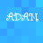 Four identical pixelated text icons reading 'ADAM' in white on a blue background, arranged in two of two