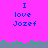 Pixelated text 'I love Jozef' repeated across a bright pink background with green and gray wave-like borders.