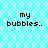 Light blue background with white bubble patterns and black text reading 'my bubbles..' in four identical quadrants.