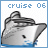 Pixelated dolphin head with blue water splash, text 'cruise 06' above in two styles.