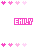 Animated pink 'EMILY' text with shifting heart patterns above and around the name, varying in density and position across frames.