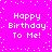 Bright pink background with white pixelated text reading "Happy Birthday To Me!" repeated four times in a pattern, surrounded by scattered white dots