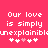 Pixelated text on a solid pink background with repeated heart symbols below.