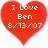 Red heart-shaped icon with white pixelated text reading 'I Love Ben 8/13/07' on a light background.