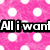Pink polka-dot background with black text reading 'All I want for Christmas is you!' and three dark red hearts.