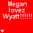 Red background with repeated white text 'Megan lovez Wyatt!!!!!' and star symbols in a pattern, some stars animate by changing quantity