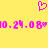 A yellow background displays a pink pixelated heart icon above pink pixelated text reading "10.24.08" in a repeating pattern.