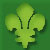 Green background with a light green fleur-de-lis symbol featuring dark green outlines and subtle pixelation.