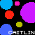 A static image of a black background filled with colorful circles and half-circles in various sizes and hues, with repeated text "CAITLIN" in white across the image.