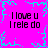 A static pixel art image with a bright pink background and cyan decorative borders, displaying repeated text "I love u I rele do" in black pixelated font.