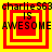 four identical pixelated icons with red and yellow concentric squares and text reading 'charlieS63 IS AWESOME' in black