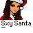 Pixel art buddy icon featuring a cartoon woman with long dark hair wearing a Santa hat and red-and-white outfit, next to text reading 'Sxy Santa' and 'Instant Icons .com'.