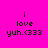 A bright pink background displays four identical pixelated text blocks arranged in a , each reading "i love yuh.<333" with the top character on a white bar