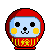 Pixel art contact sheet of a red Daruma doll mascot with light blue face, yellow cheeks, and black eyes/nose in five animated frames showing sleep states with Z symbols.
